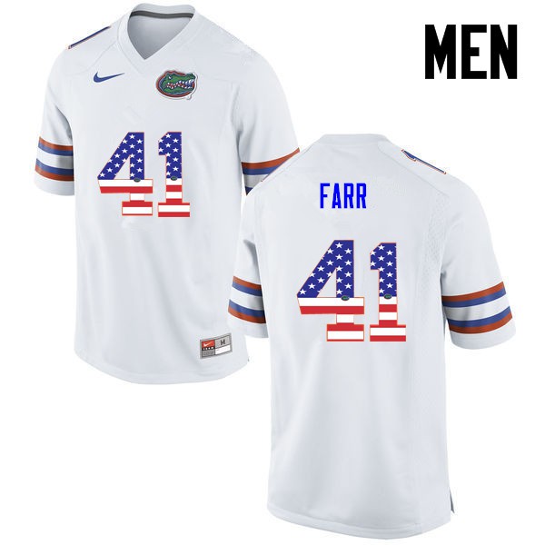 Florida Gators Men #41 Ryan Farr College Football USA Flag Fashion White